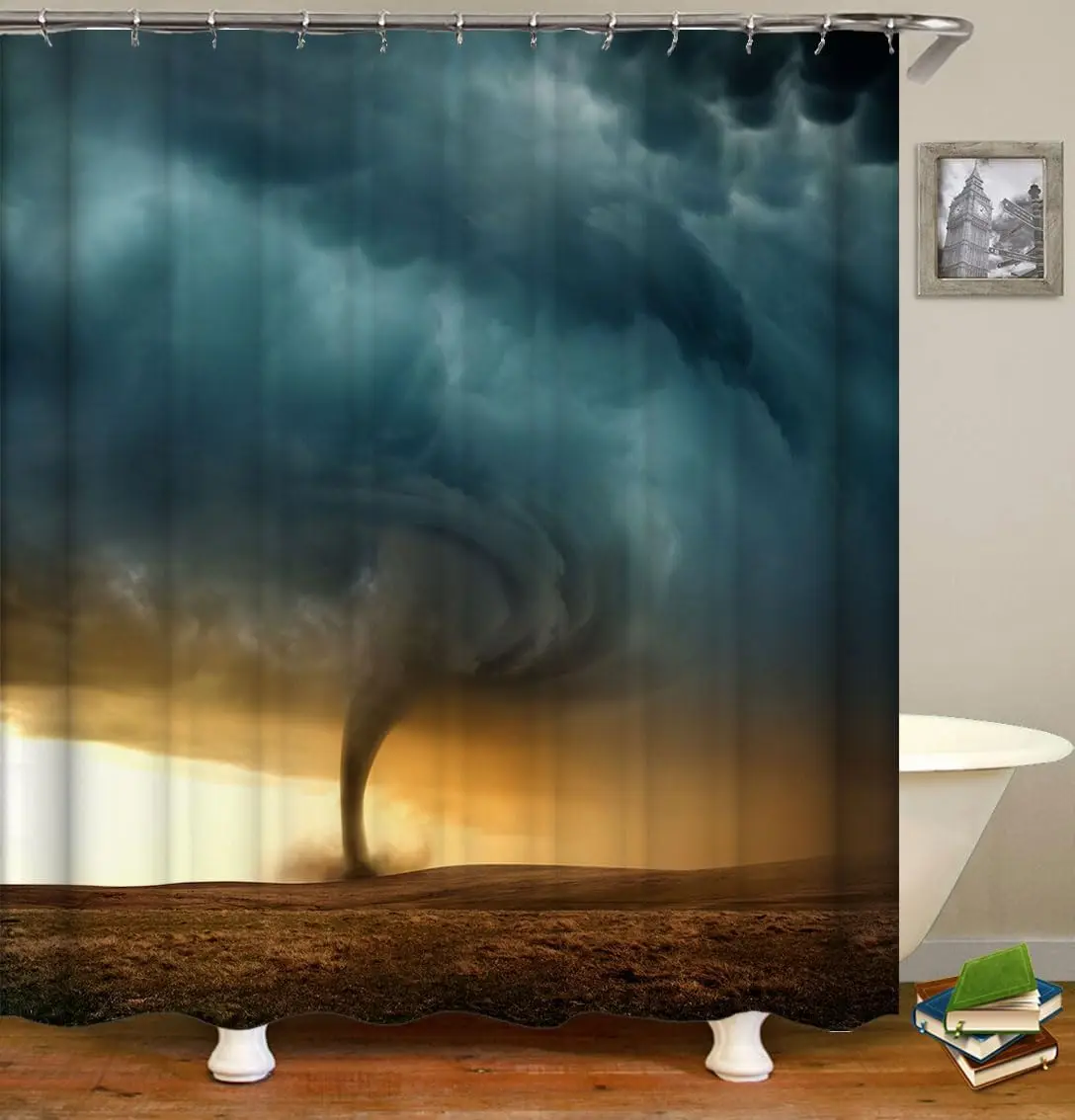 

Dark Clouds in The Sky Natural Disasters Grassland Desert Tornado Background Shower Curtain Sets for Bathroom Fabric Machine Was