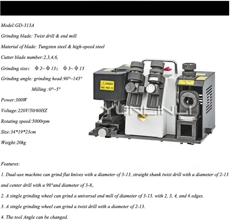 

drill bit sharpener Electric Milling Cutter Grinder 220V 5000rpm Drilling Milling Grinding Machine Grinding Bit Milling Cutter H