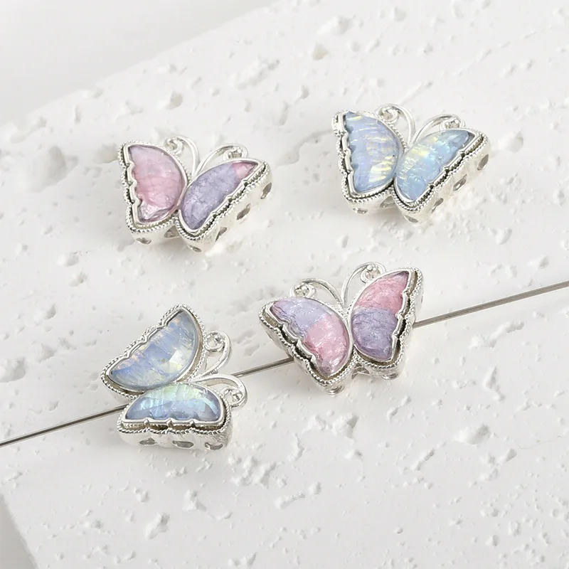 Silver Copper Plating Color Gradual Change Butterfly Porous Bead Diy Handmade Beaded Bracelet Necklace Accessories Material