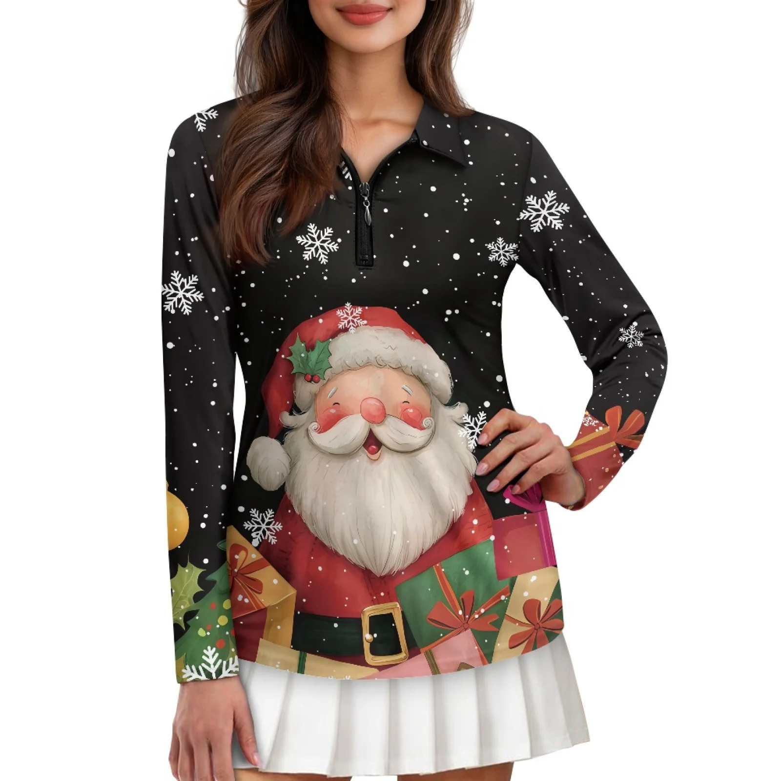 PENSTROLL Christmas Santa Womens Lightweight Pullover Polo Tops Breathable Golf Outfits for Winter