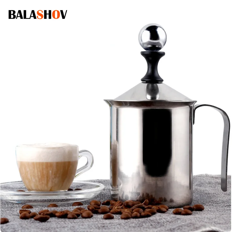 800ML Stainless Milk Frother Foam Maker Double Mesh Milk Creamer Milk Foamer Coffee Cappuccino Drink Mixer Egg Beater Kitchen