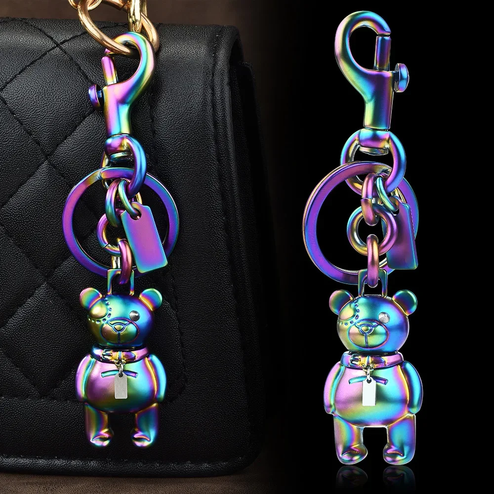 

01Creative metal colorful bear personalized car bag key pendant cartoon bell key chain accessory
