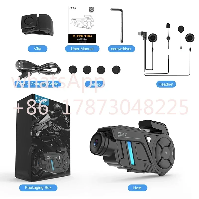 EJEAS K1 Helmet Headset Camera 1000m Motorcycle Bluetooth MESH Intercom 2K WiFi Video Motorcycle intercomunicador casco