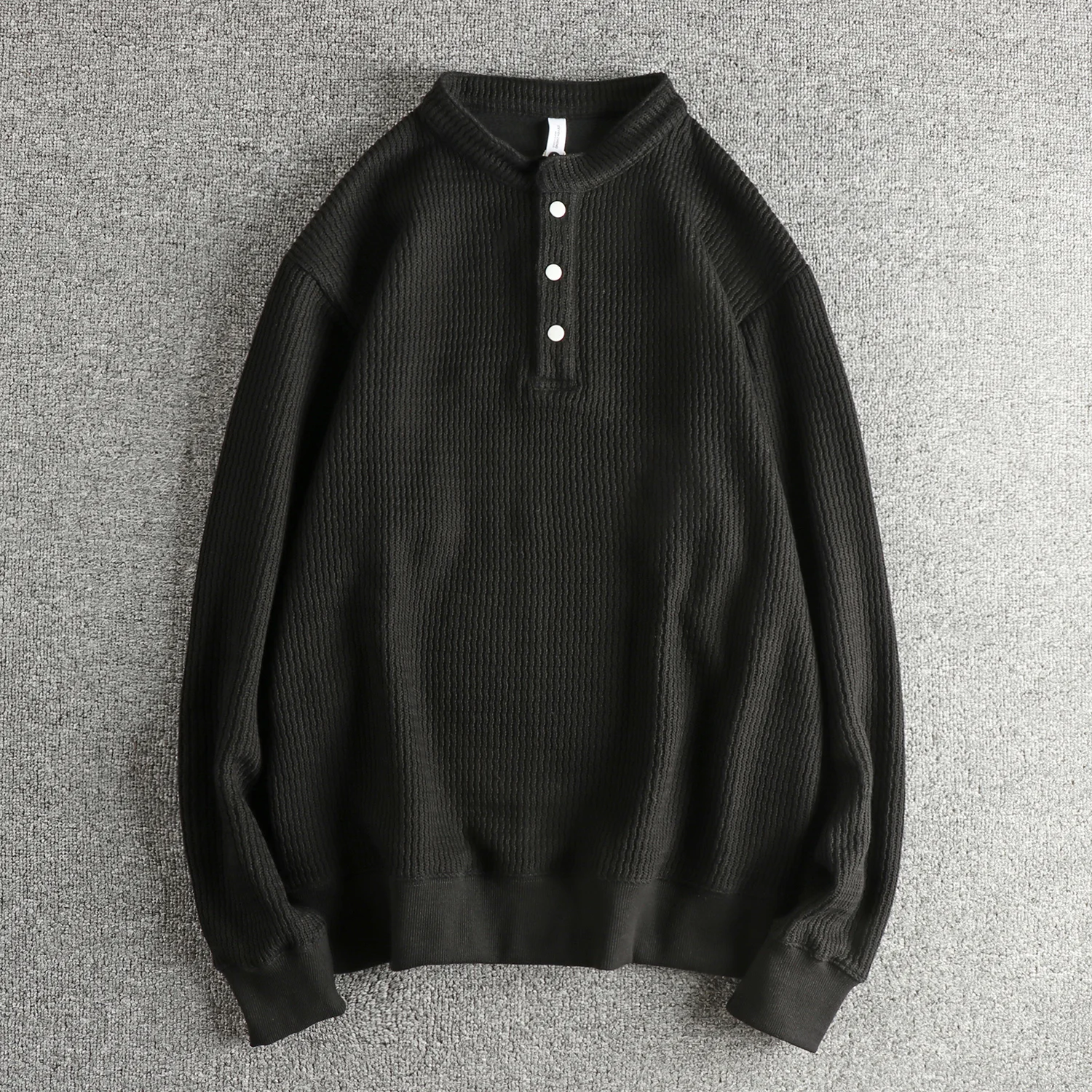

Men's Knitted Long Sleeve Sweatshirt Button up Henry Collar Casual All-Match Autumn Winter Cotton Polyester Blend Sweatshirt