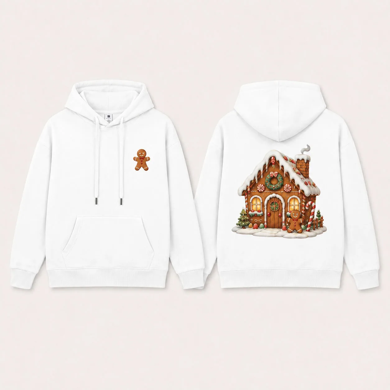 Christmas Hoodie Gingerbread House Graphic Unisex Oversized Pullover Sweatshirt Cute Winter Holiday Family Party Gift