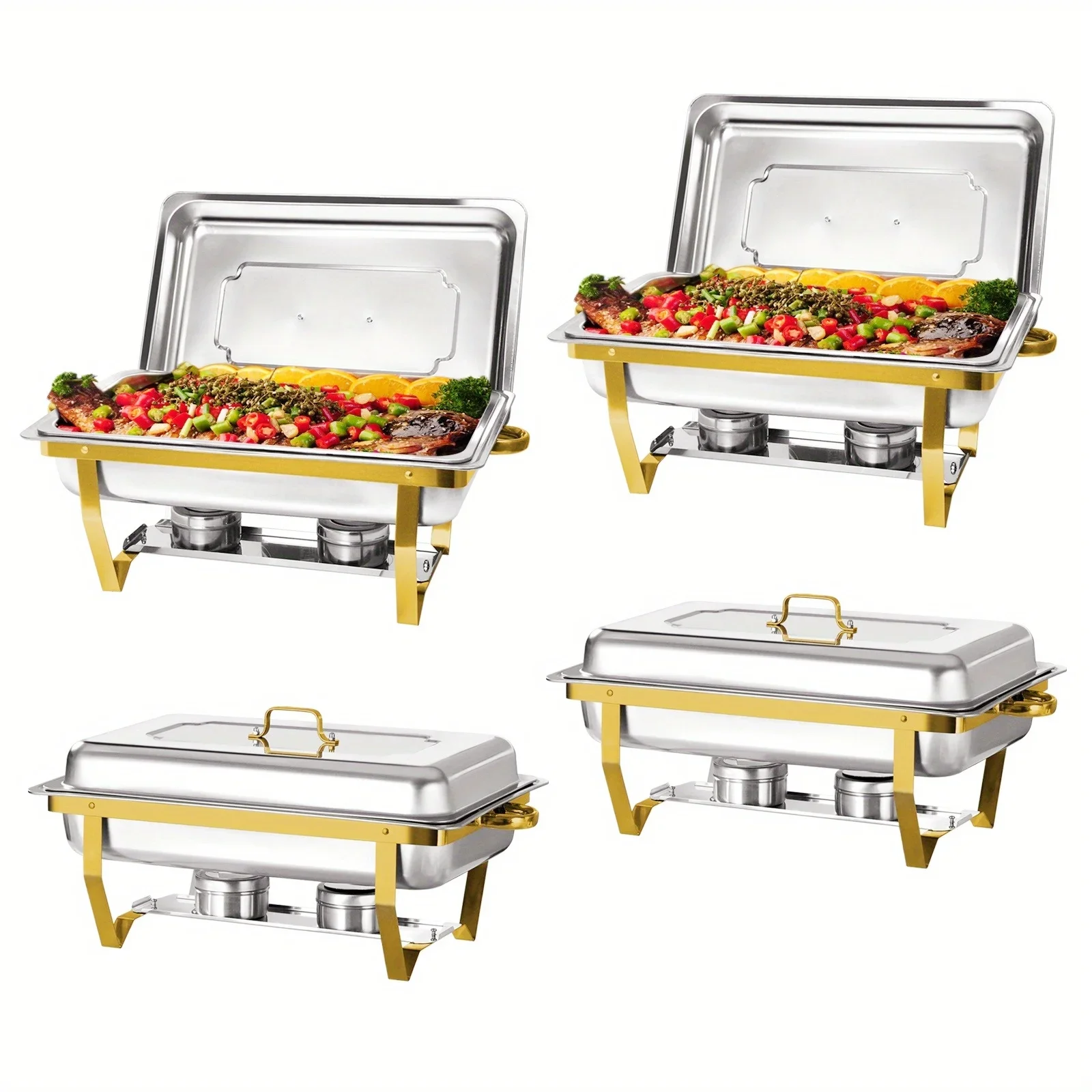 4 Pack 8QT Chafing Dish Buffet Set Stainless Steel Food Warmer Chafer Complete  Chafing Fuel Holder for Party Catering,