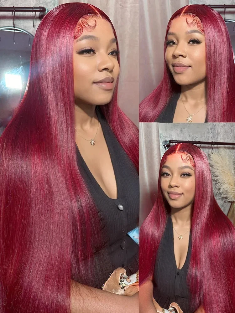 34 بوصة 99J بورجوندي الدانتيل الجبهة الباروكات شعر الإنسان 13x4 200% الكثافة مستقيم الدانتيل الجبهة الباروكات خصلات الشعر المستعار الإنسان للنساء