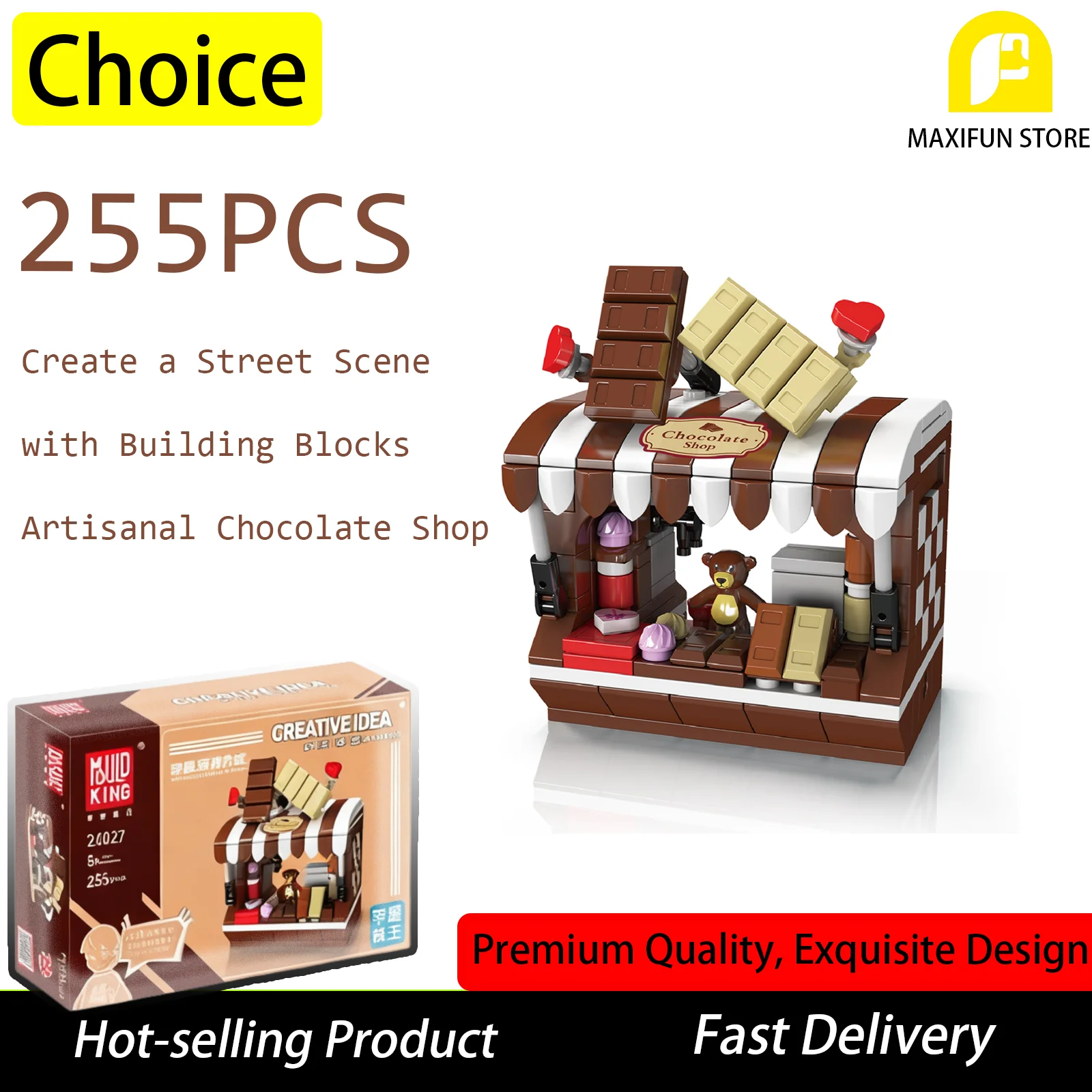 

255PCS New Style Street View Building Blocks Chocolate Shop Mini Creative Buildable Desktop Role Play Toy Birthday Gift