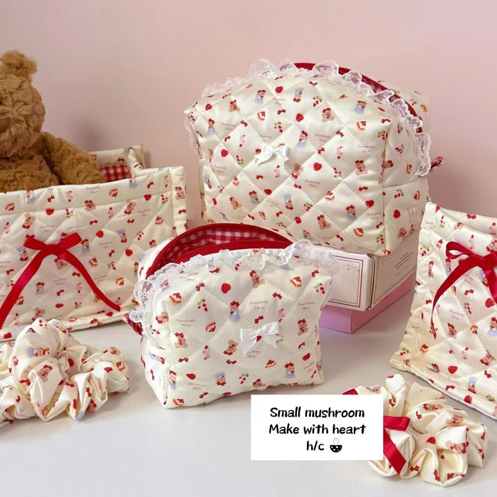 Ballet Style Sweet Dream Cotton Storage Box Cute Berry Bear High-capacity Desktop Storage Basket Home Decoration Makeup Bag