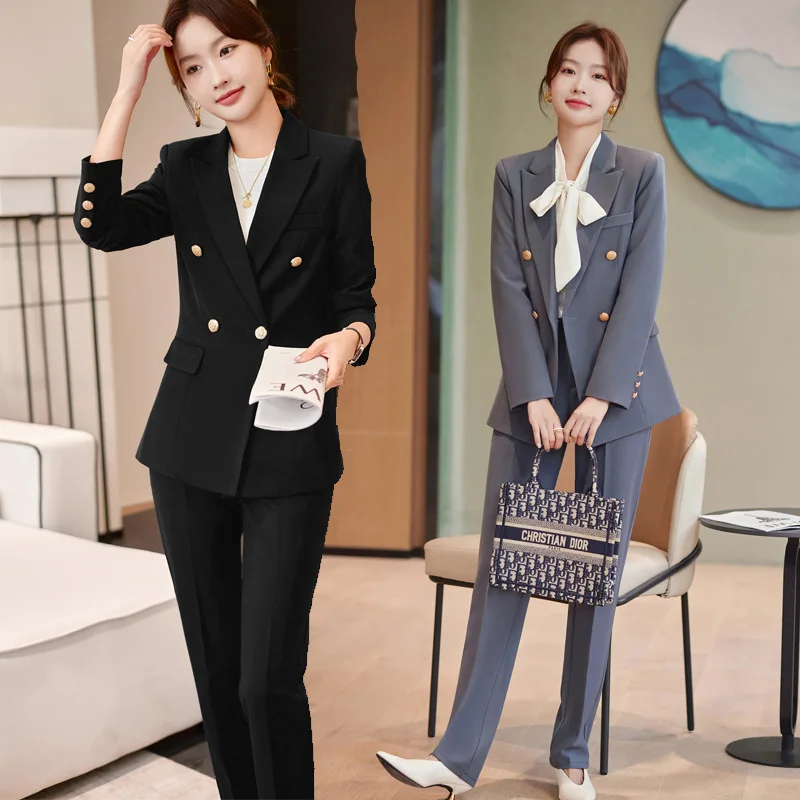 Navy Blue Suit Female Spring and Autumn Temperament College Student Civil Servant Business Clothing High Sense Hotel Work Clothe