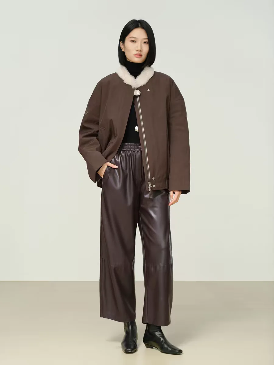 

Женские повседневные брюки из натуральной овчины премиум-класса, с высокой талией, прямого кроя, длиной 7/8, для работы и отдыха