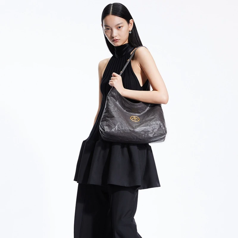 

Grotto 2026 New Hobo Bag Vegetable-Tanned Wrinkled Lambskin Shoulder Bag Crossbody Tote with Soft Underarm Support