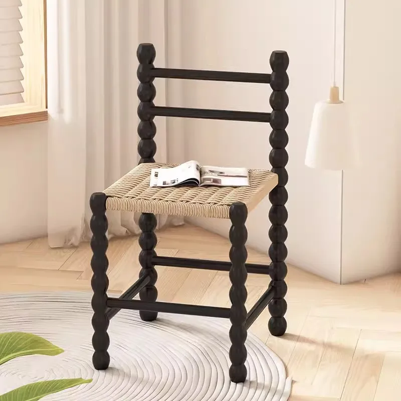

Customizable Solid Wood Retro Dining Chair Rope Woven Backrest Designer's