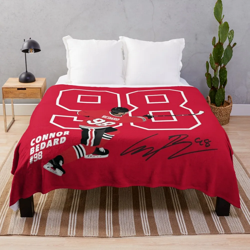 Connor Bedard Blackhawks #98 Signature Art Throw Blanket Summer Beddings Bed linens christmas decoration Blankets