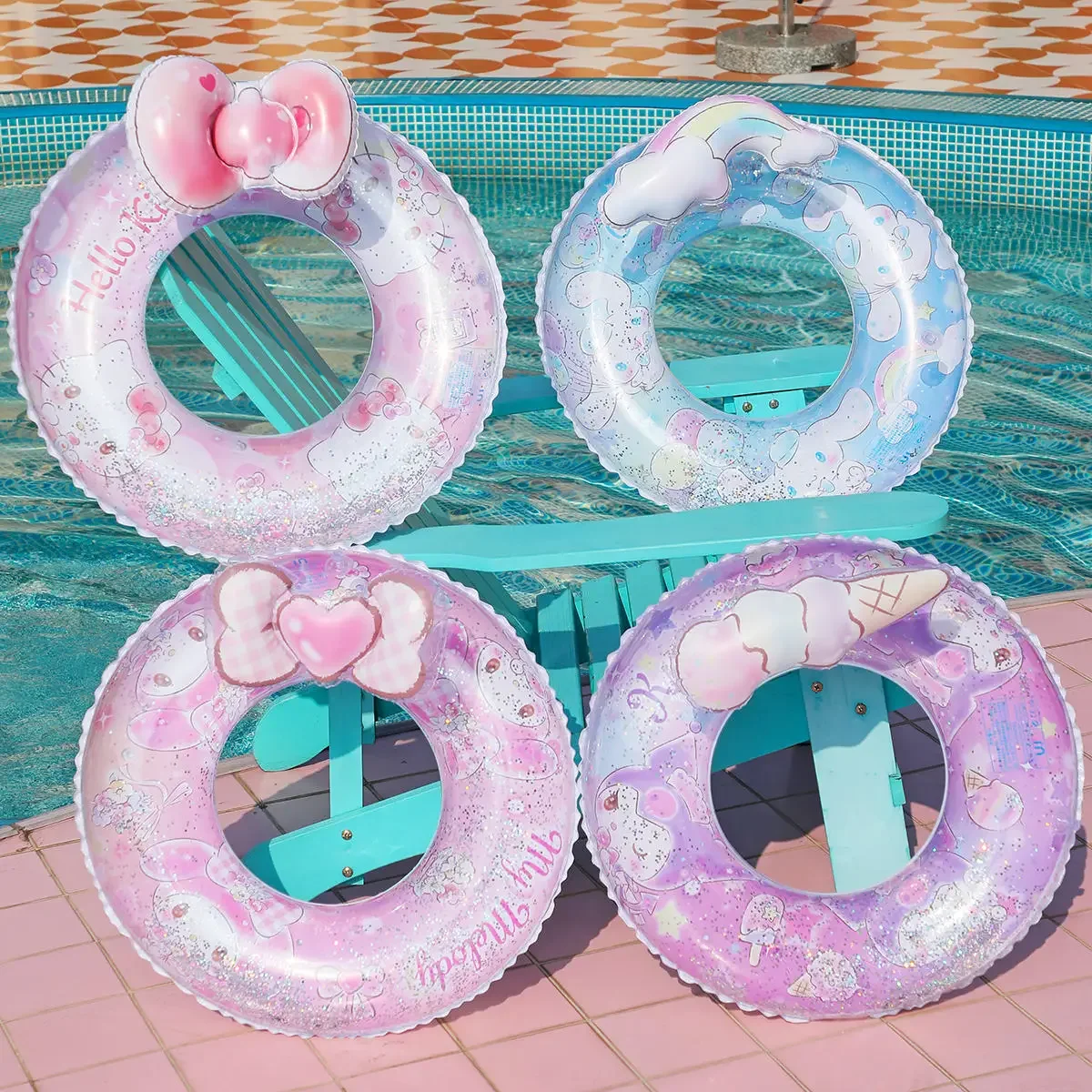 

Sanrio Baby Swimming Circle Summer Cute My Melody Kuromi Inflatable Cartoon Thickened Swimming Circle Kids Sponge Bottom Cushion