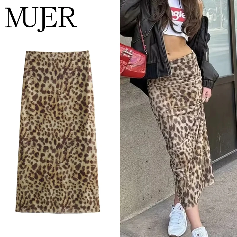 

MUJER Leopard Print Long Skirt Woman Pencil Tulle Midi Skirts for Women Summer Beach Women's Skirts Cylinder Holiday Skirt Women