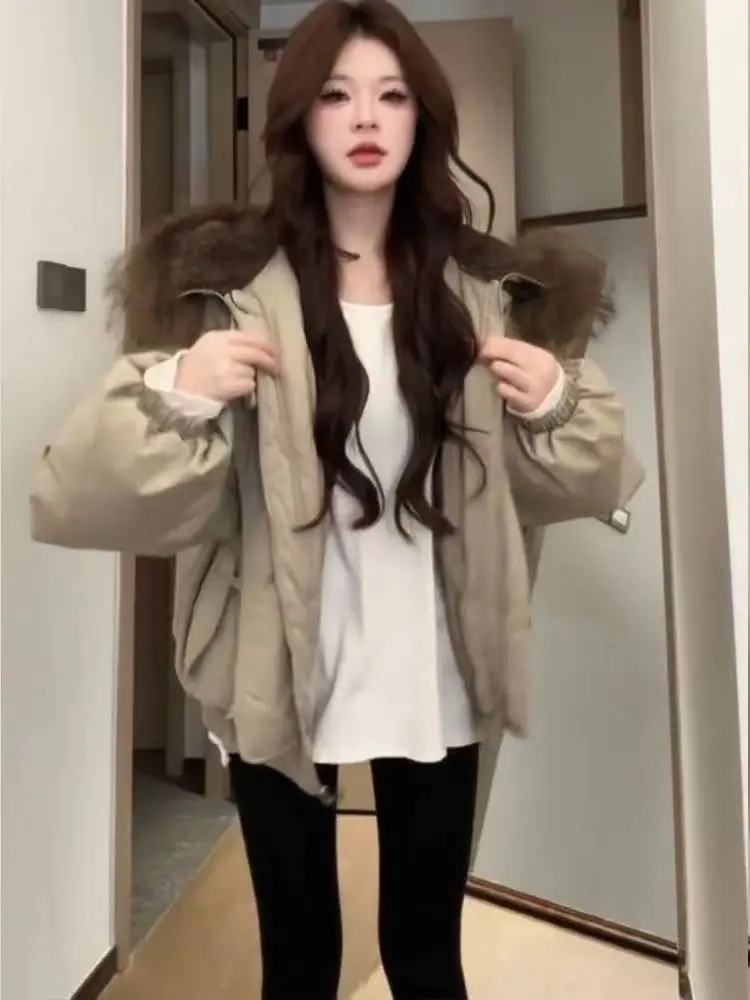 ชุดแฟชั่นผู้หญิง ฤดูใบไม้ร่วง 2025 เสื้อโค้ทผ้าฝ้ายอุ่น คอปกขนสัตว์ กางเกงโยคะ ชุดสองชิ้น สำหรับผู้ใหญ่ เหมาะสำหรับใส่ไปทำงาน