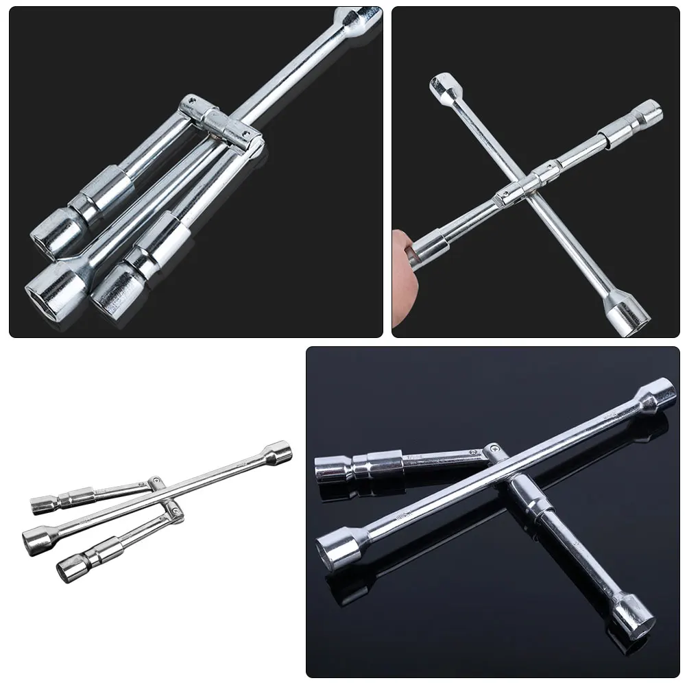 

Wheel Lug Nut Wrench Tire Repair Car Socket Universal Folding Silver Steel Heavy Duty