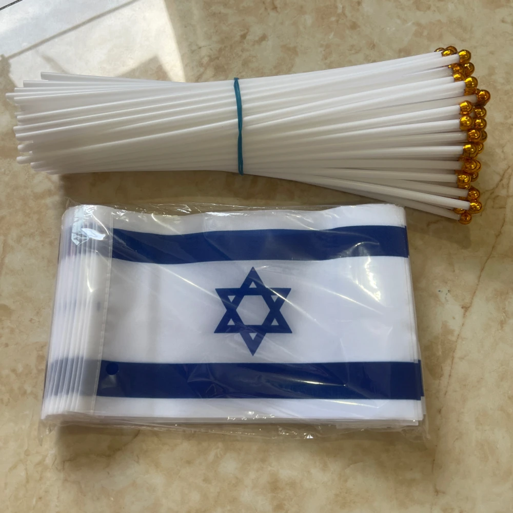 14x21CM ISR IL  israel flag 100% Polyester israel hand flags with plastic pole