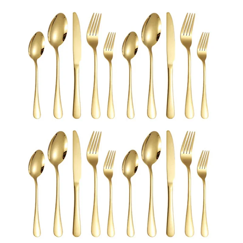 

20 шт., серебро, золото, нержавеющая сталь, нож для стейка, вилка и ложка, десертная вилка и ложка, набор посуды, подходит для посуды в отеле