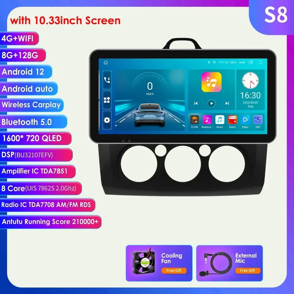 Carplay Auto Android Radio für Ford Focus 2 3 Mk2 Mk3 2004 2005-2011 Exi MT Auto 4G Multimedia Player GPS 2din 9 "2 Din Autoradio