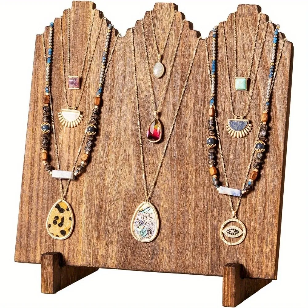 Wooden Flame Shape Necklace Display Board Jewelry Vintage Pendant Organizer Shelf Simple Stable Necklace Display Stand Bedroom