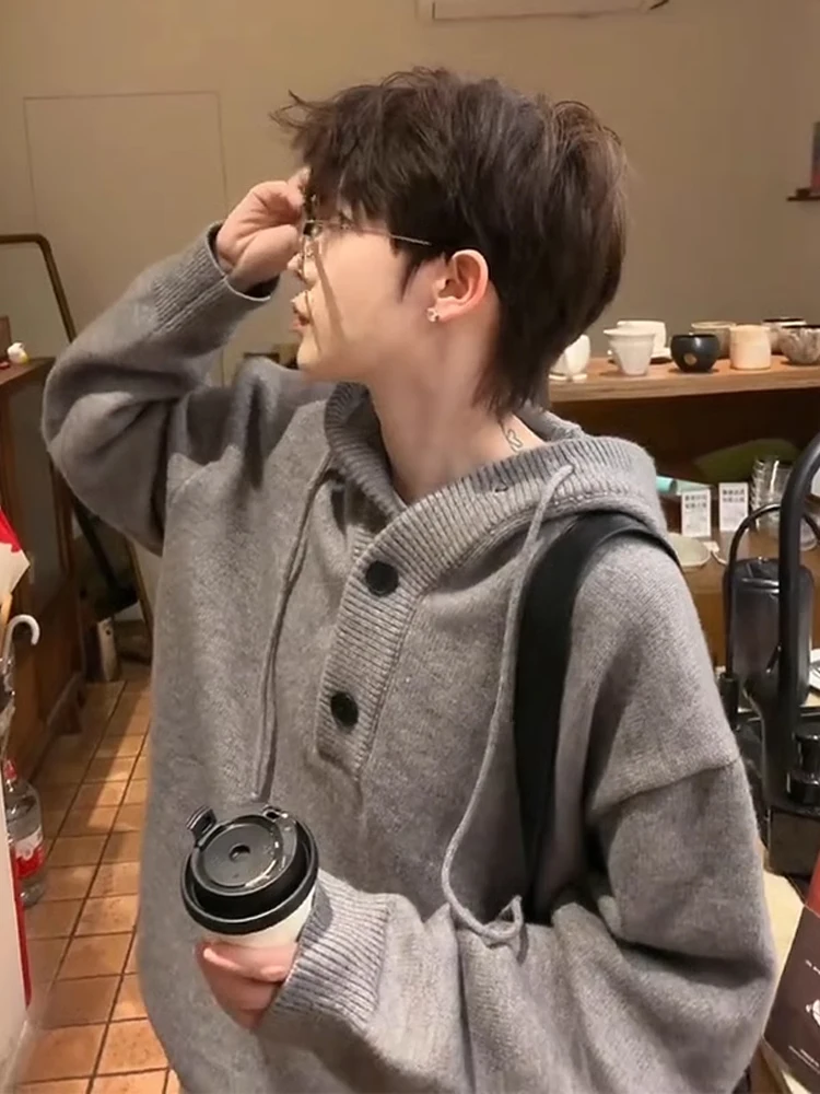 

American Sle Lazy вязаная толстовка с капюшоном, мужская осенне-зимняя тяжелая повседневная одежда, длинное волокно из полиэстера