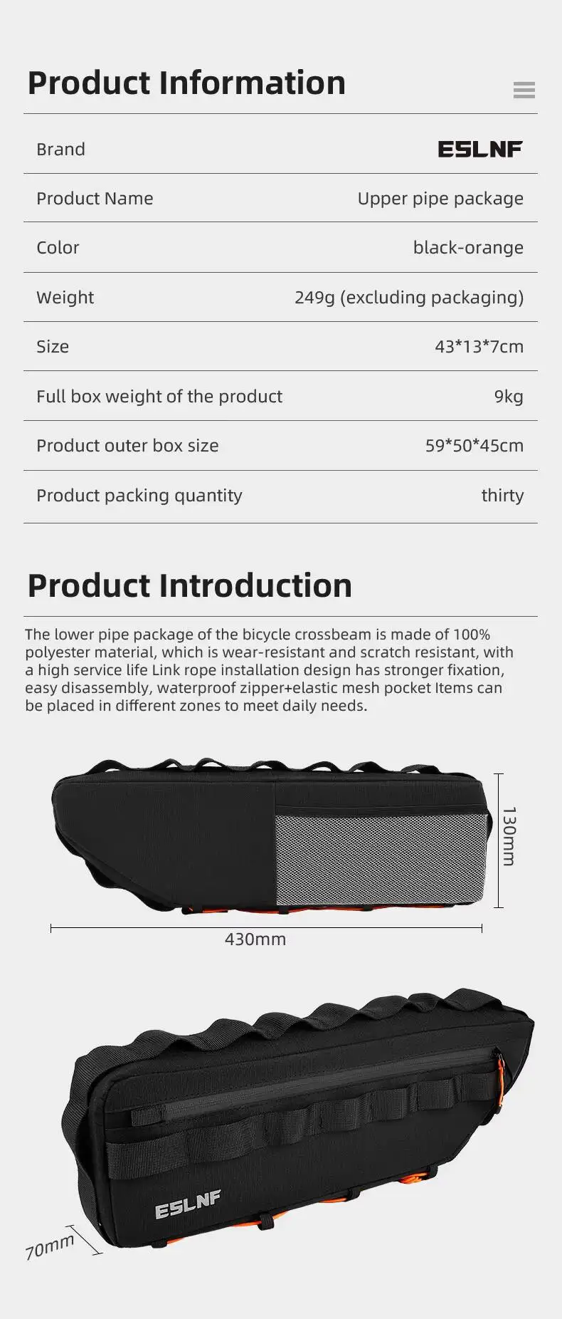 ESLNF Fahrrad-Oberrohrtasche für Fahrräder, große Kapazität, stabile Befestigung, langlebige, wasserdichte Innentaschen für Werkzeuge, Telefone – Detail 3