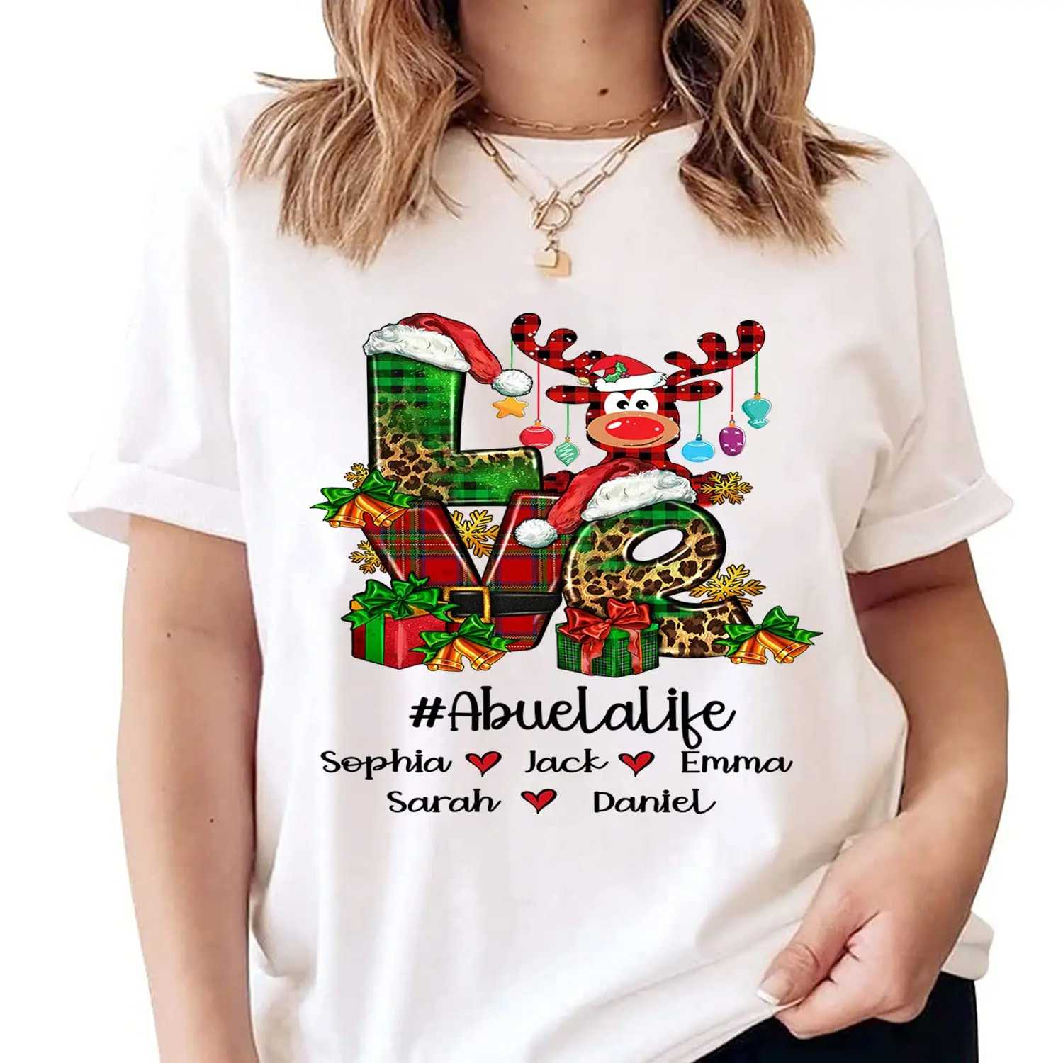 

Personalized Love Grandma Life Buffalo Plaid Reindeer Christmas Shirt, Personalized Grandma Christmas Shirt