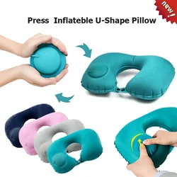 Adjustable Inflatable Neck Pillow UShaped Travel Soft Neck Pillow Flocked Fabric Air Pillow Travel Pillows for Car Planes Travel