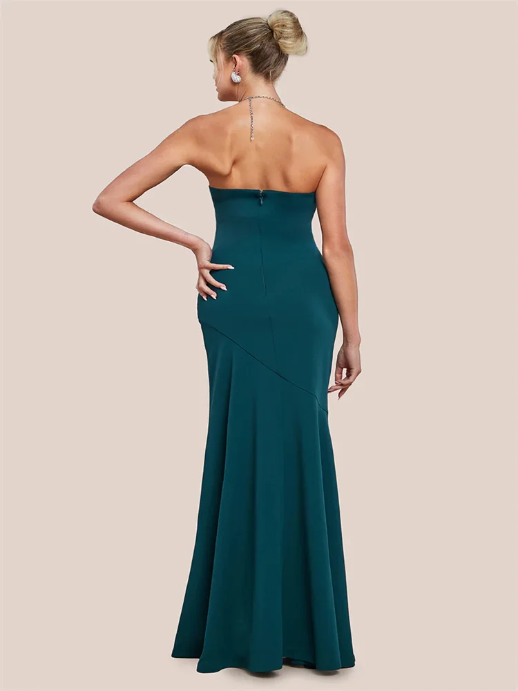 Customized Simple Emerald Green Pleated Slim-fitting Fishtail Evening Dress Strapless Pleated Bodice Formal Occasion Dress