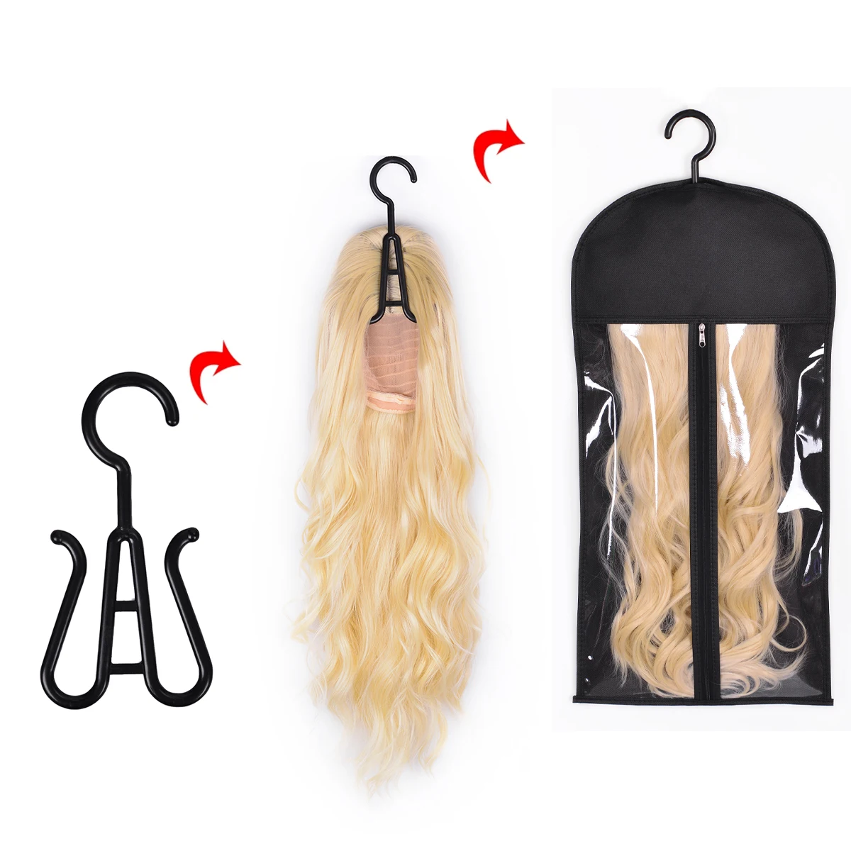 Sacs de rangement pour perruques longues avec cintre, emballage d'extension de cheveux non tissé, sac portable anti-poussière pour extensions de cheveux, sac Electrolux