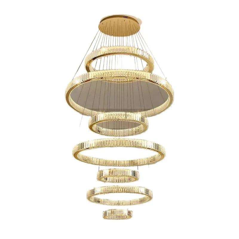 

Empty chandelier living room villa building middle floor empty lobby staircase crystal chandelier