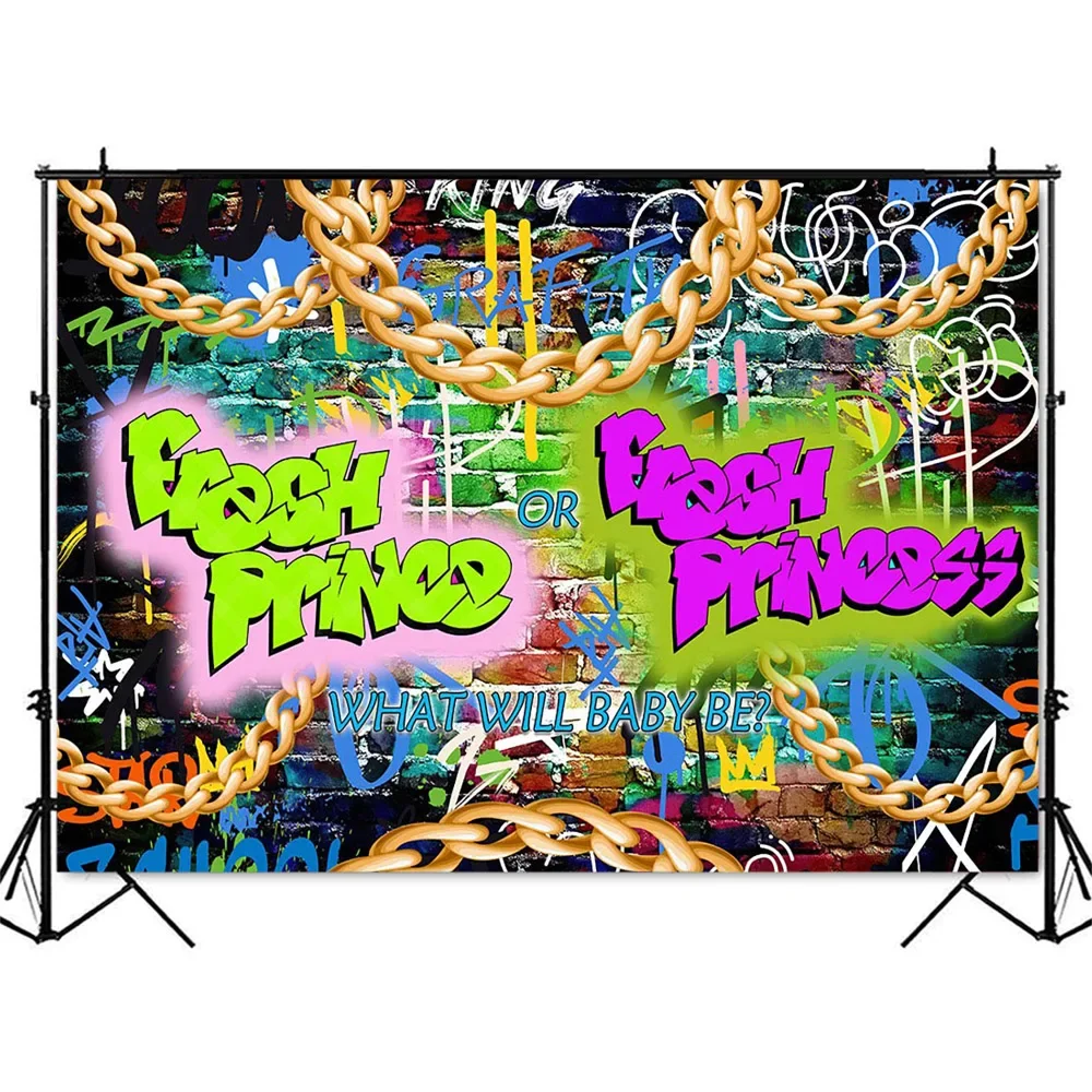 Fresh Prince or Fresh Princess Gender Reveal Backdrop Baby Shower Theme Background Big Gold Chain Photocall Decorations Banner