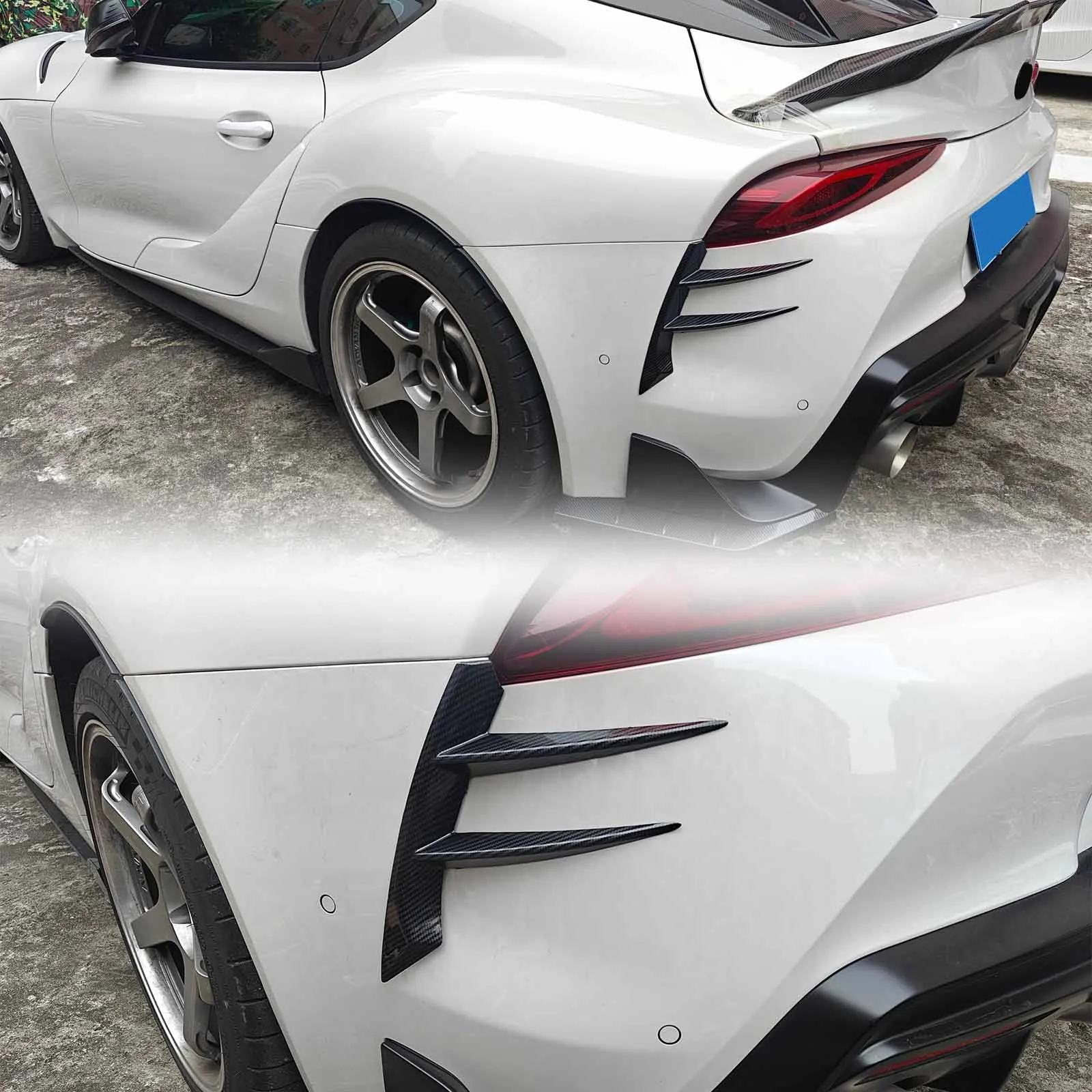 For 2020-2024 Toyota Supra A90 A91 A Pair Rear Bumper Canards Car Accessories Body Kit Glossy Black Carbon Fiber Print Plastic