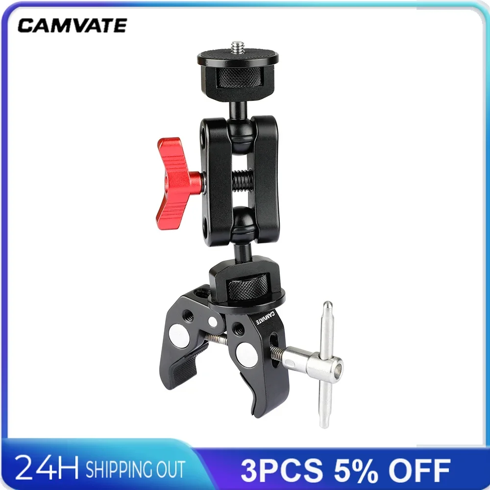 CAMVATE Dual Ball Head Magic Arm Holder With 1/4'' 3/8'' Screw Hole + Super Crab Clamp Clip For Camera Monitor LED Video Light