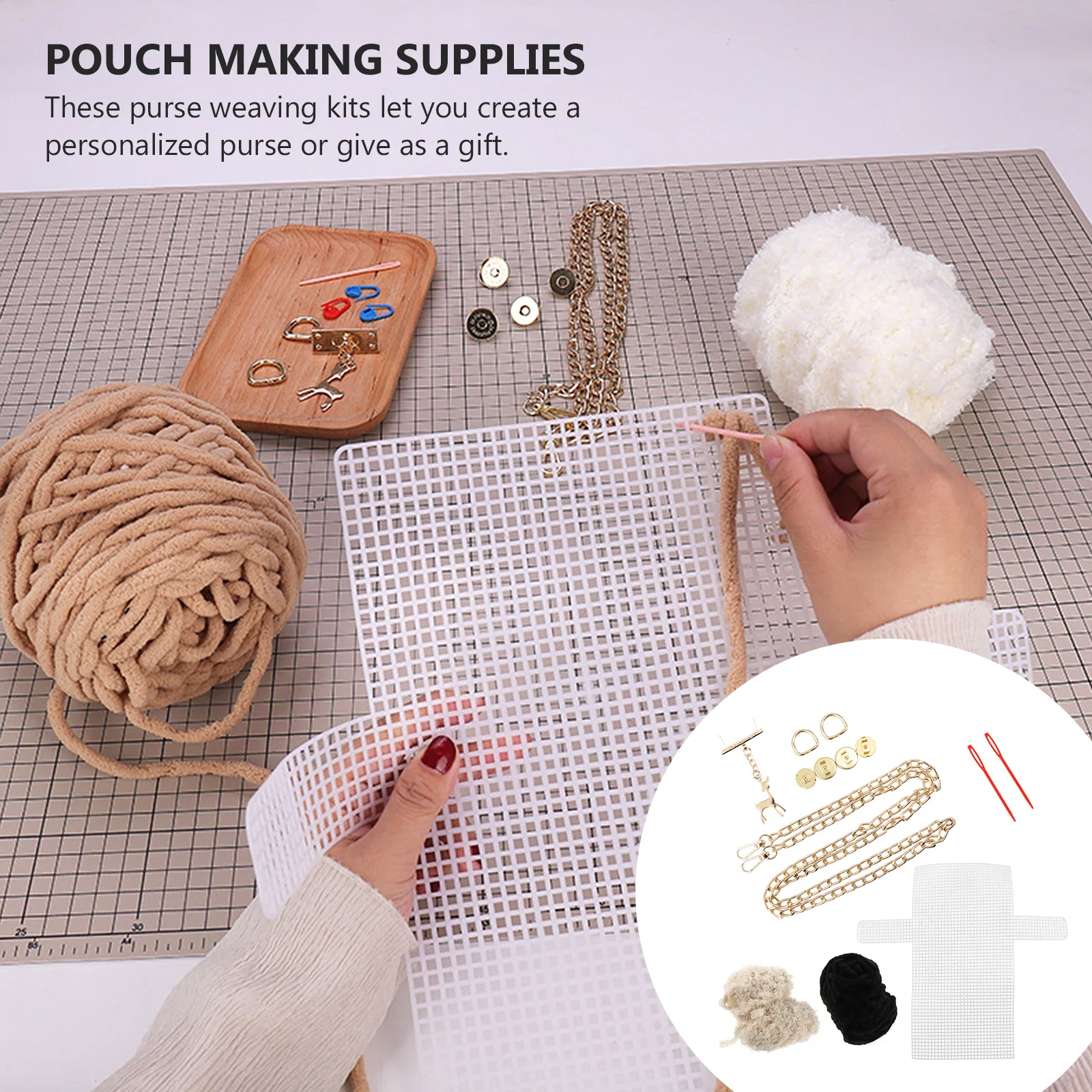 

1Set DIY Stitched Purse Knitting Material Kit Creative Handmade Bag Holder Mobile Phone Pouch Kit Pouch Making Supplies