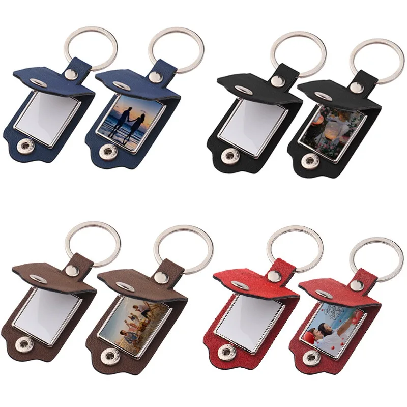 Sublimation Blank Photo Keychain PU Leather Key Ring with Aluminum Insert for Heat Transfer and Laser Engraving DIY Gifts