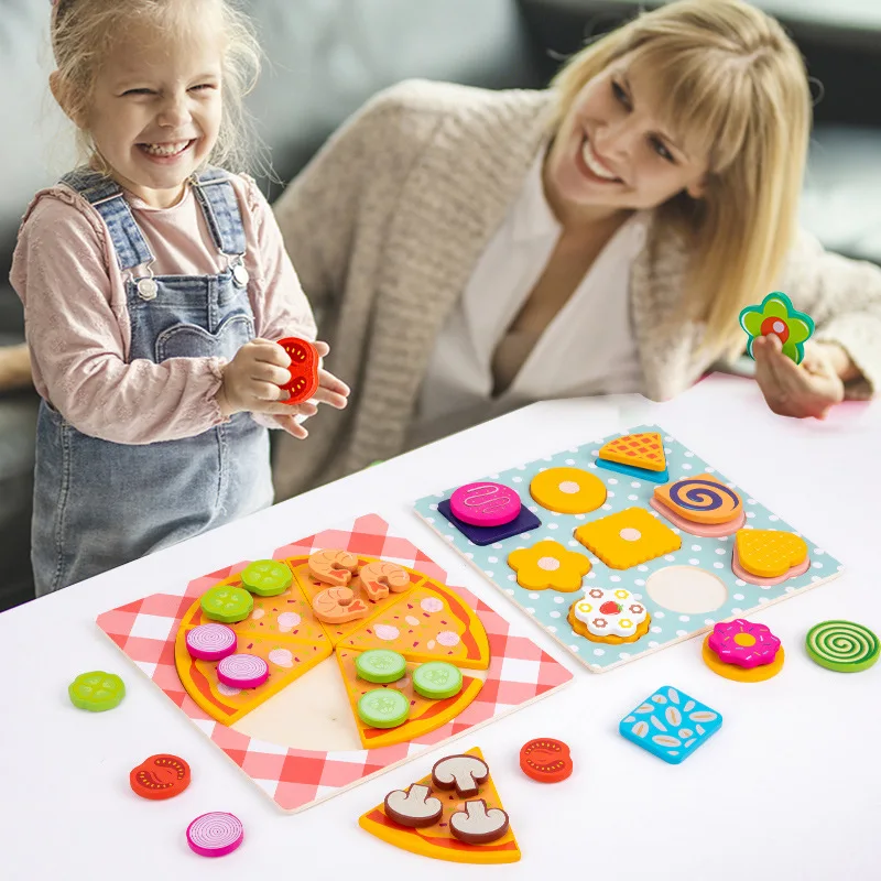 Wooden Children's Simulation Wooden Toy Pizza Biscuit Set Game Girl Pairing Puzzle Toy Cooking Set