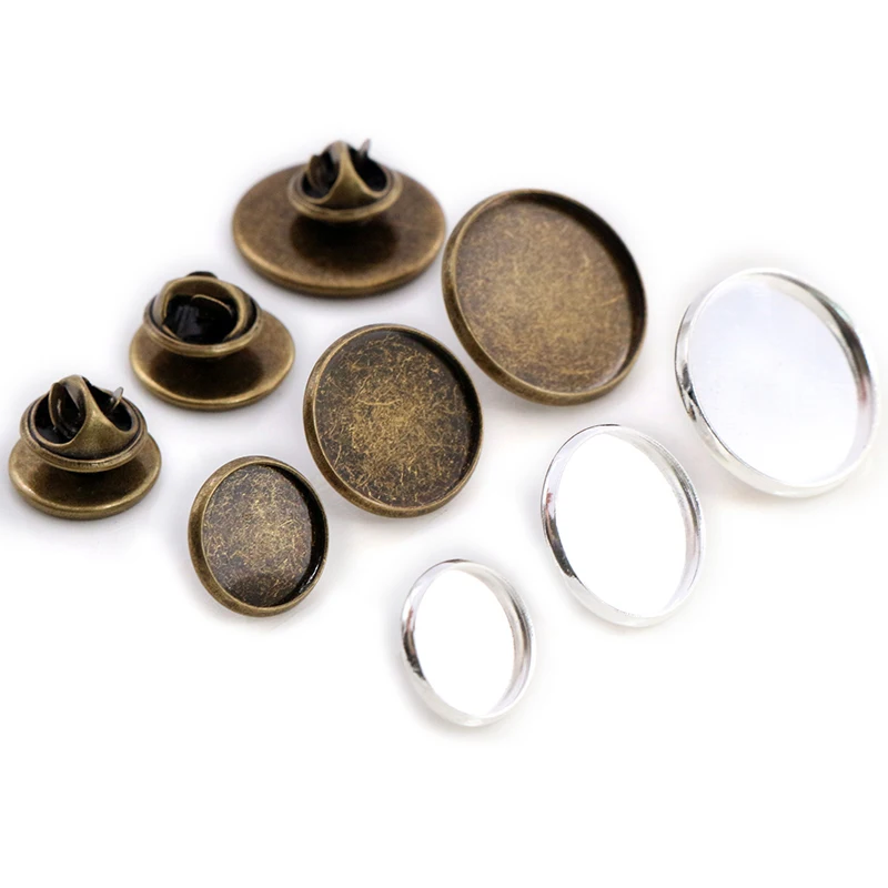 10pcs 12-20mm Inner Size Silver Plated Bronze Material Brooch Style Cabochon Base Blank Cufflink Spacer Settings Tie Tack Pins