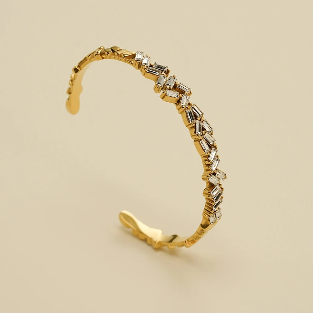 ENFASHION Pulseras Irregular Zircon C Shape Cuff Bracelet For Women's Stainless steel 18K Plated Gold Fashion Jewelry B252572