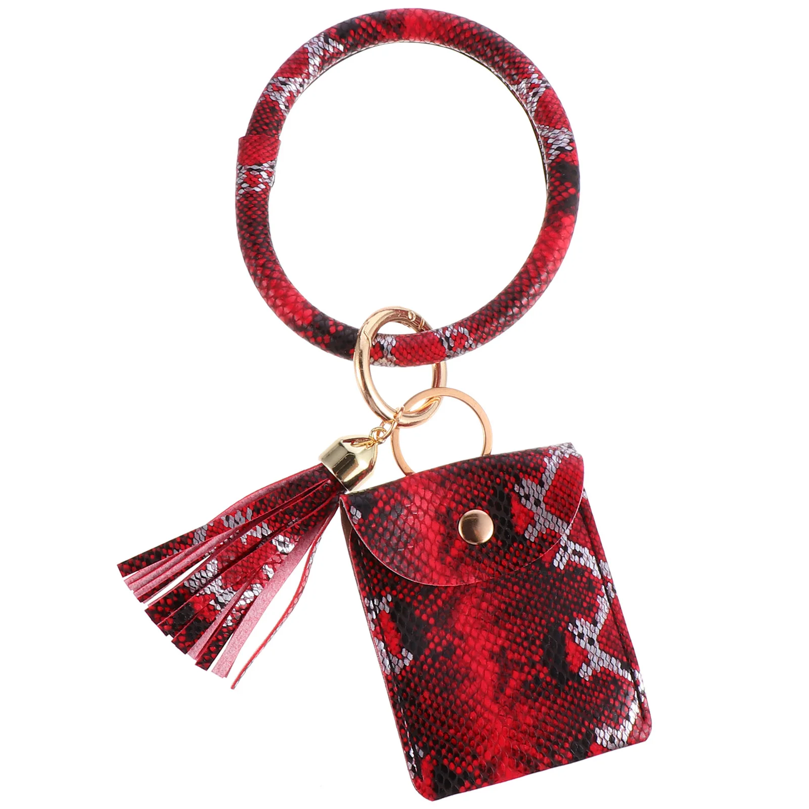 Car Key Holder Bracelet Keychain Fob Multipurpose Bangle Wristlet Red Cards Bag