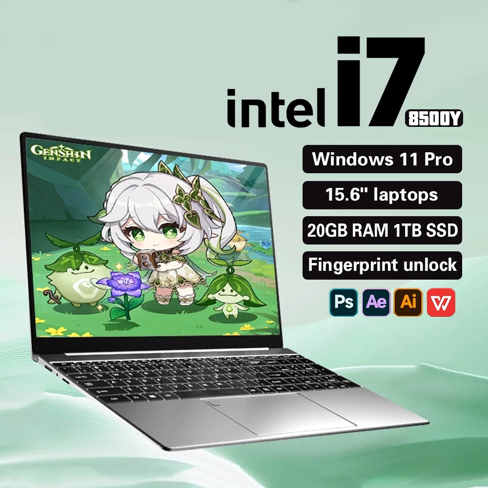 

Ноутбук с идентификацией по отпечатку пальца, Windows 11 Pro, ноутбук 15,6 дюймов, Intel Core i7 8500Y, 15,6 дюйма, 20 Гб ОЗУ, 1 ТБ/Φ SSD, ноутбуки для офиса и учебы