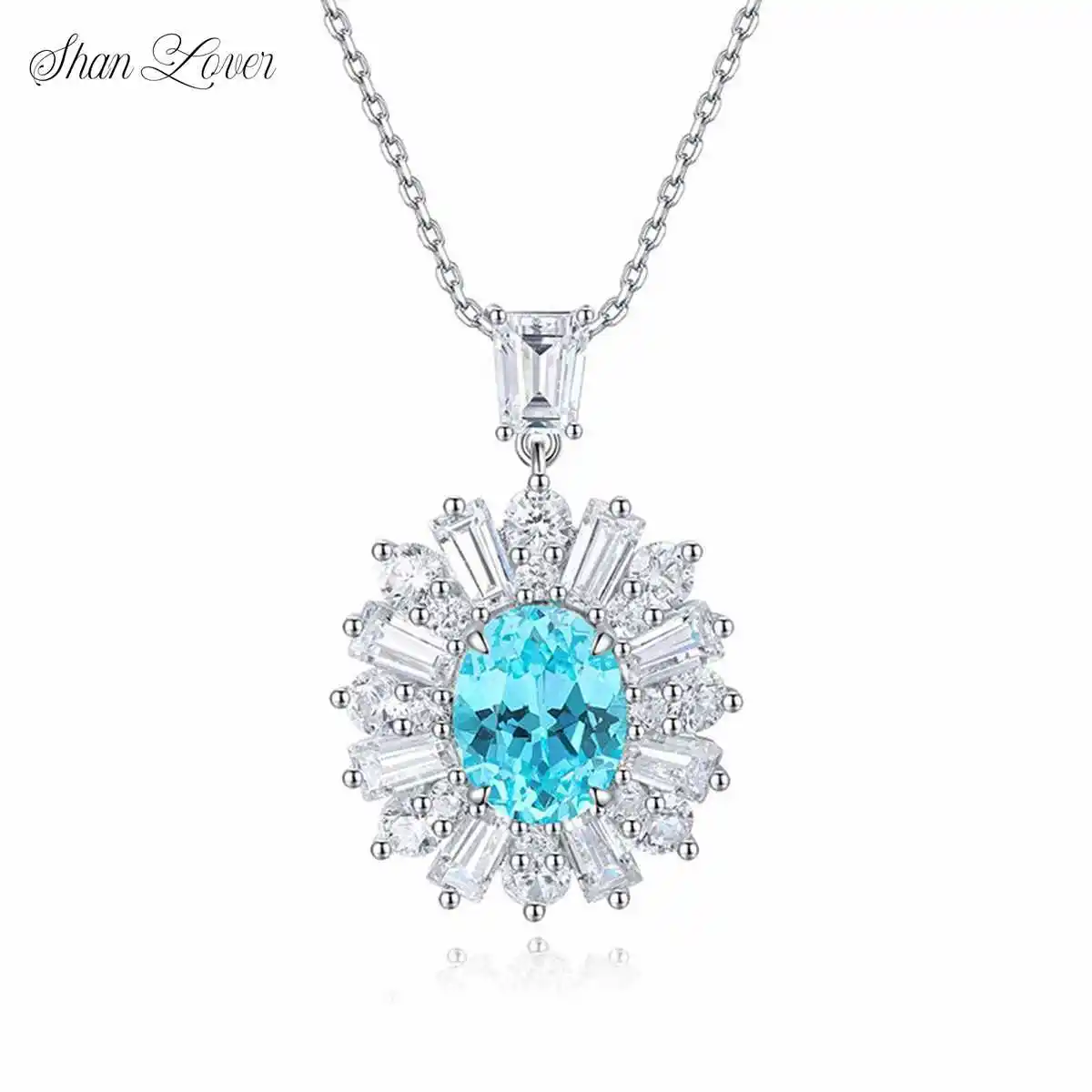 

ShanLover Brand High Quality Luxury And End S925 Lab Grown Gemstones Silver Cultivated Paraiba Necklace Accessory For Women