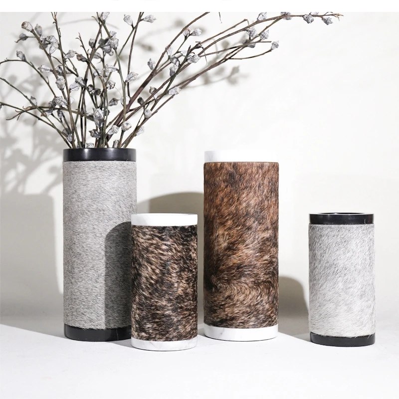 high-grade marble ware leather horsehair vase porch room soft decoration