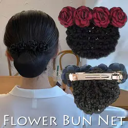 Women Hair Bun Cover Net Snood Hairnet Bow Barrette French Hair Clip Bow Ribbon Flower Hair Accessories for Banks Hotels Staff
