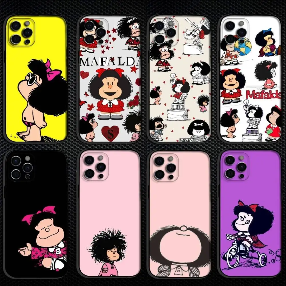 

Cute Mafalda Cartoon Phone Case For iPhone 16,15,14,13,12,11 Plus,Pro Max, Others Soft Black Cover