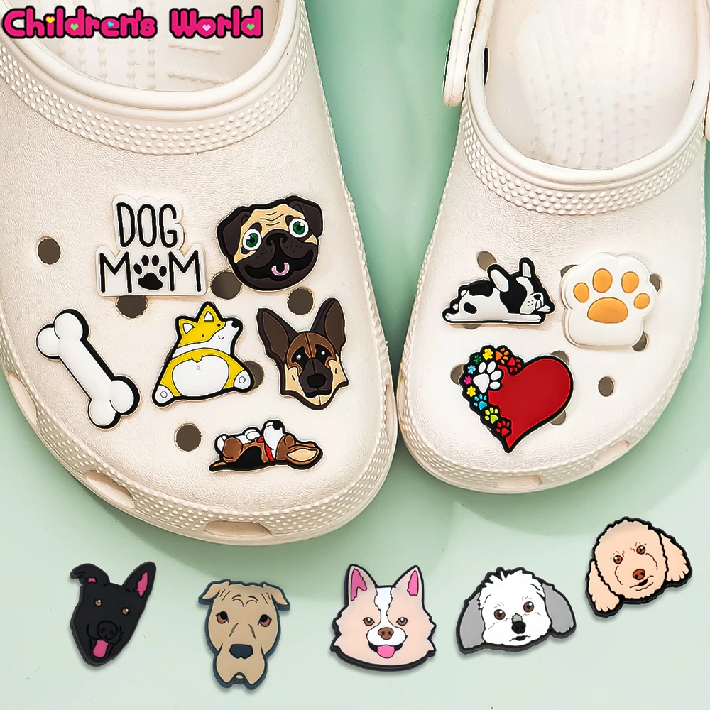 Dijes para zapatos de perro, 1 piezas, adornos para zapatos de peluche de Labrador, Pastor Alemán, hebilla de Animal, Pomerania, Corgi, Husky