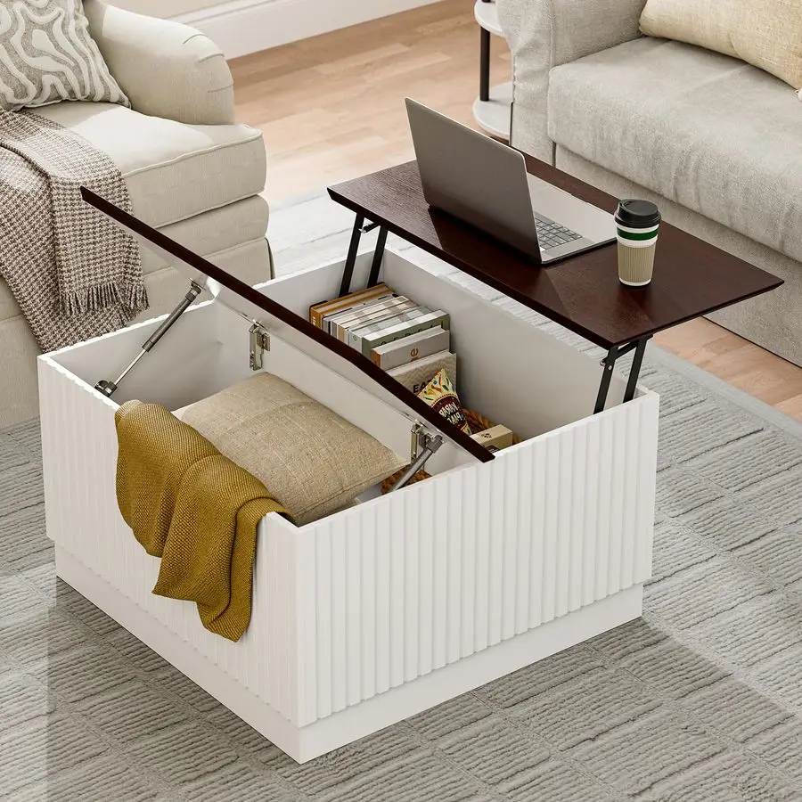 

Lift Top Coffee Table with Storage, MidCentury Coffee Tables for Living Room, Square Dining Table with Large Hidden Storage Comp