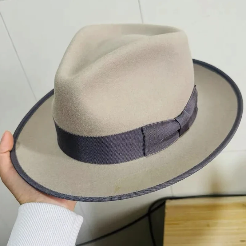 100% Wool Men Felt Hat Retro Style White Brown Coffee Black Color Panama Hat Ladies Elegant Church Dress Formal Cap